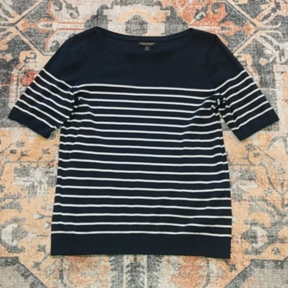 NEW, Banana Republic Boat Neck Navy Mariner Stripe Stretch Cotton Knit Sweater - Picture 5 of 16